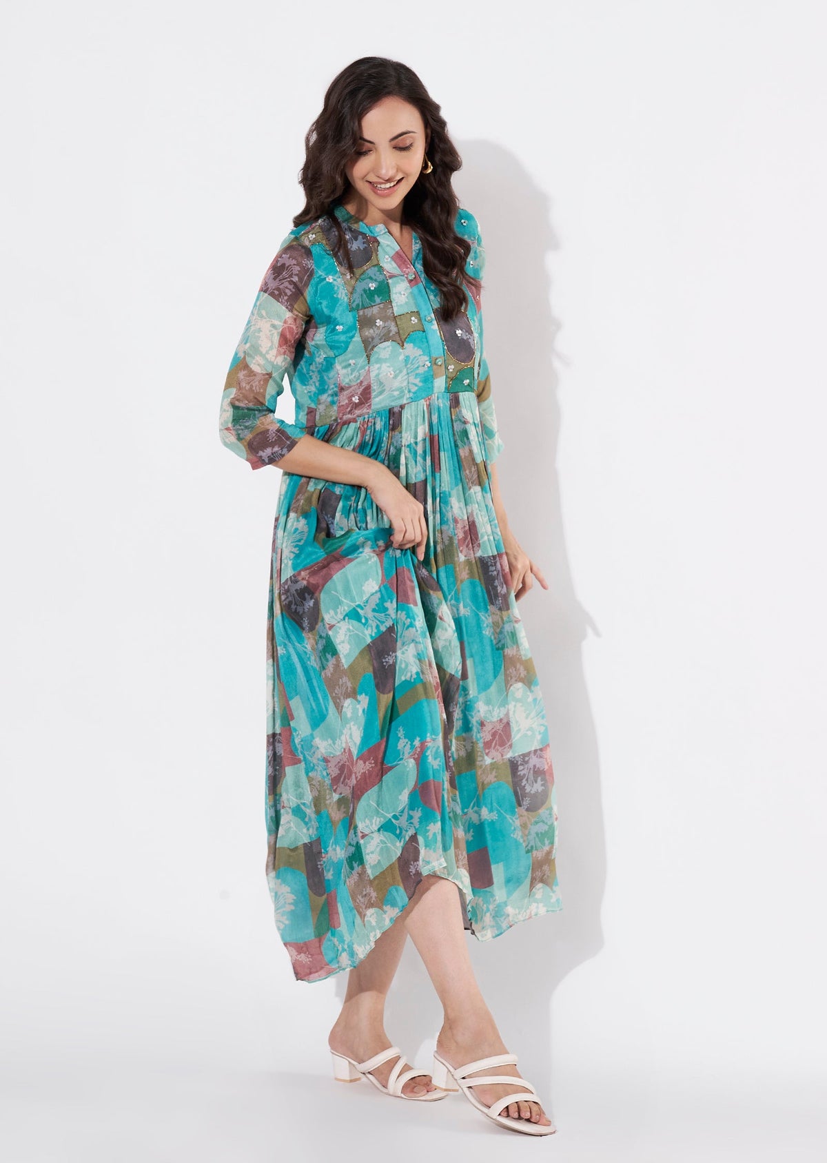Rama Green Chinnon Long kurti