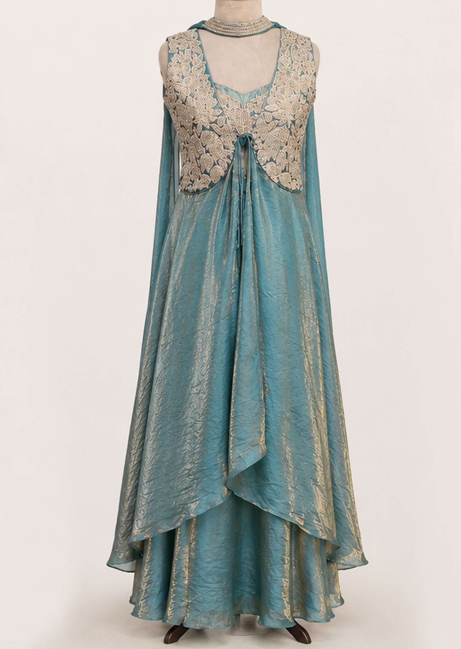 Dusty Bllue Indowestern Set
