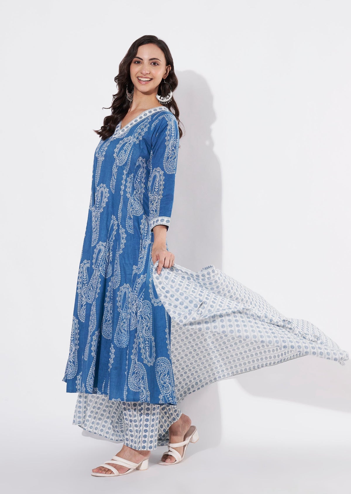 Blue Cotton Anarkali suit