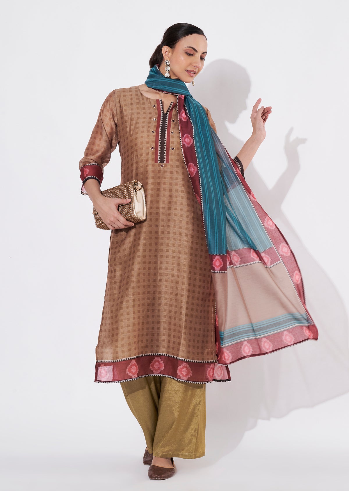 Light Brown Chanderi Straight cut suit