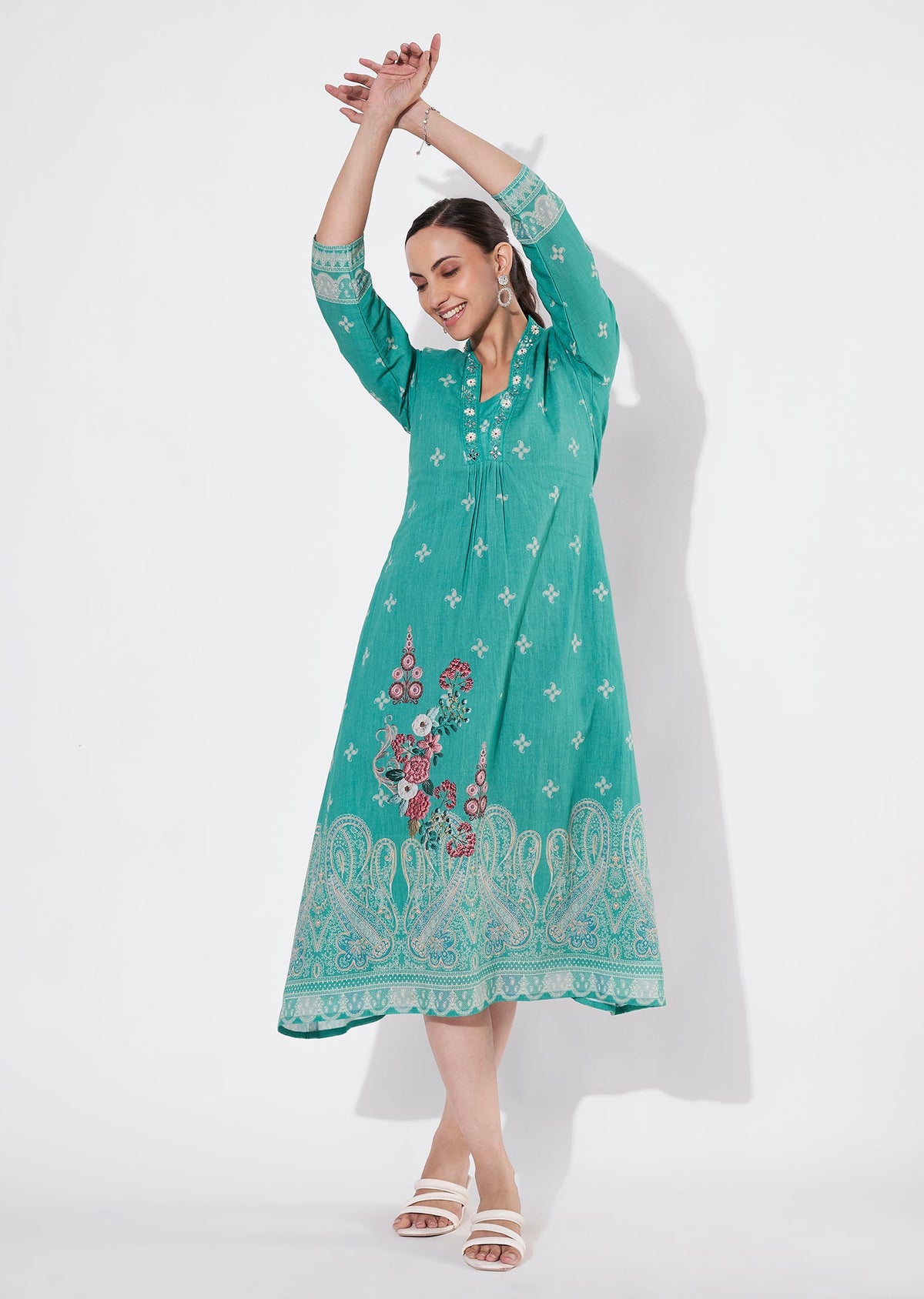 Sea Green Cotton Long kurti