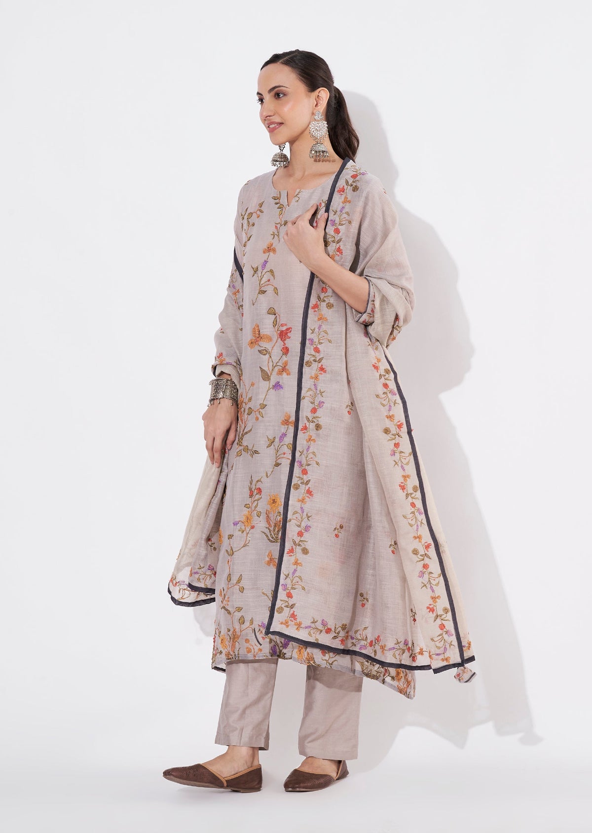 Grey Jute Anarkali suit