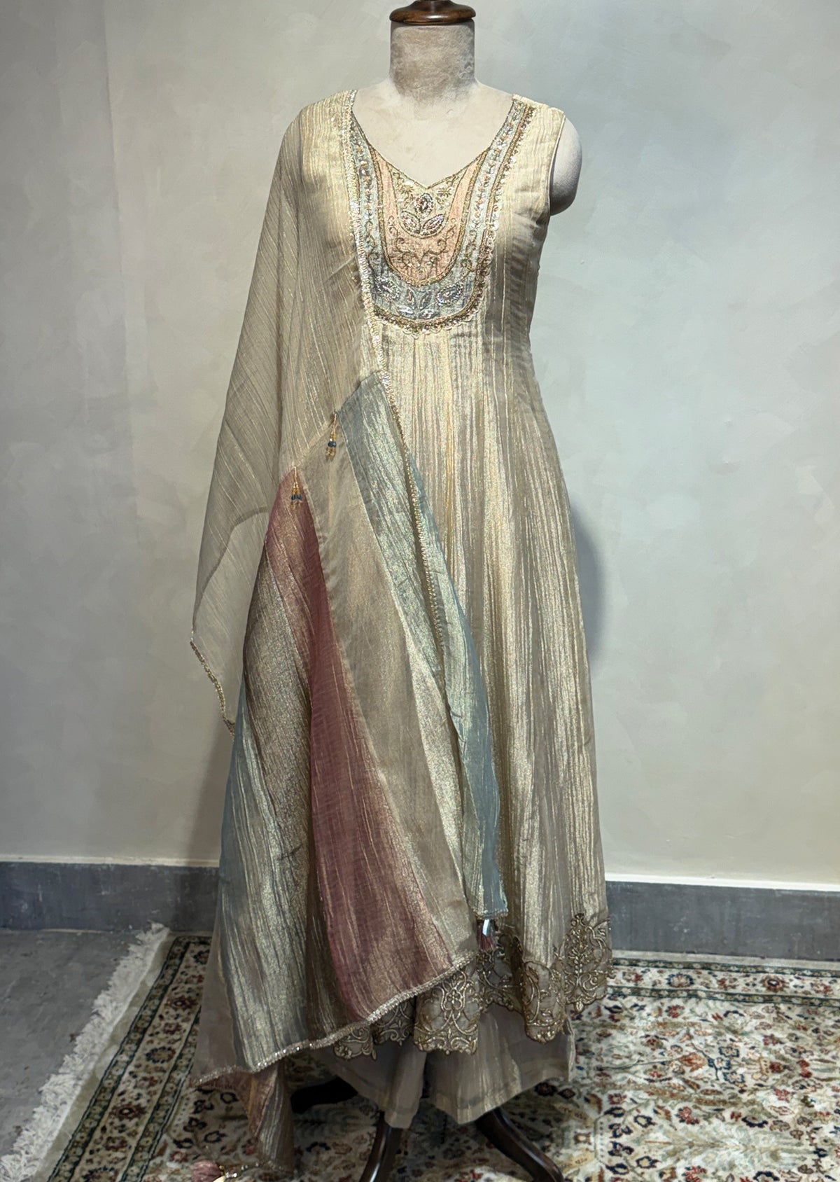 Beige Tissue Anarkali Suit