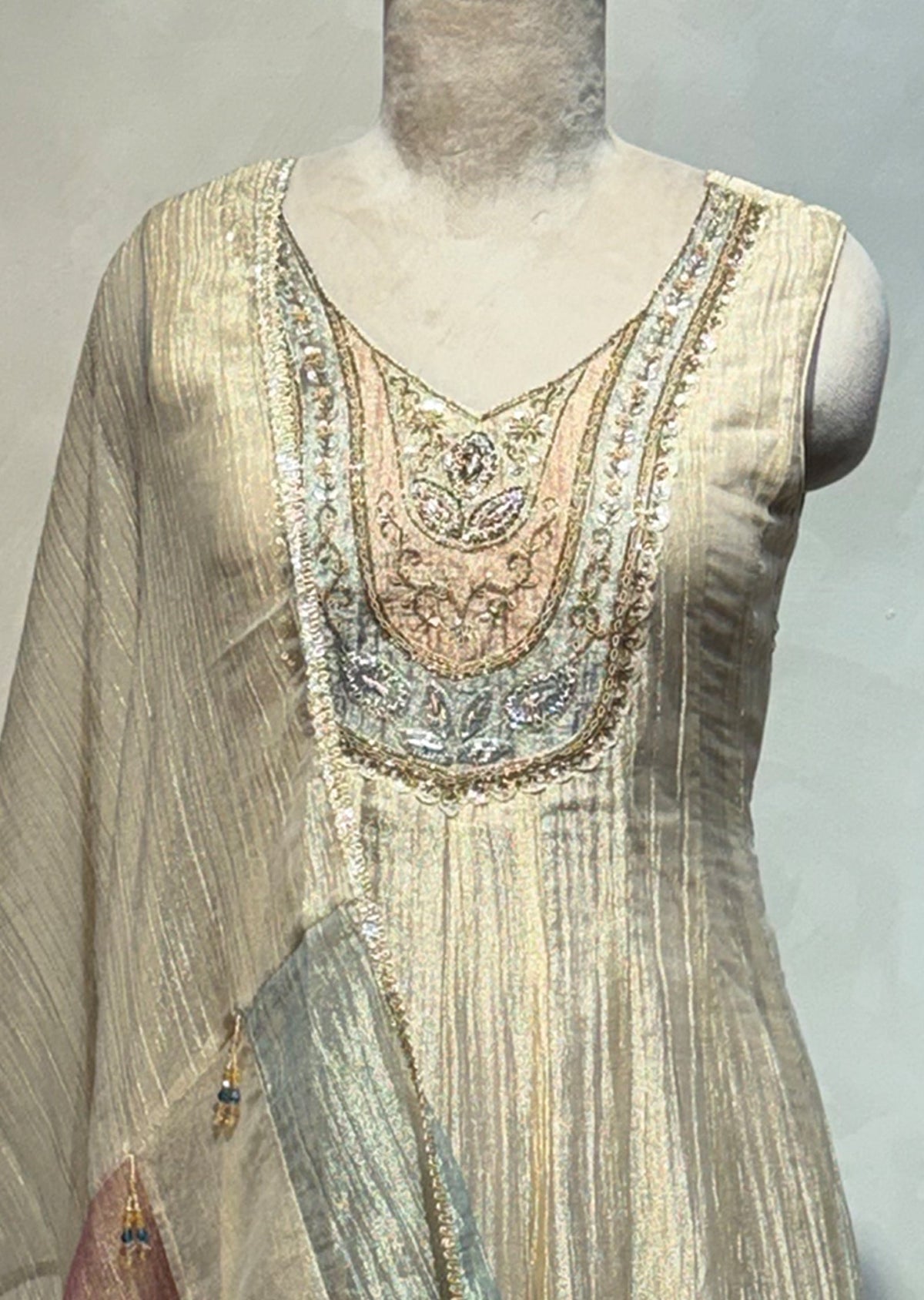 Beige Tissue Anarkali Suit