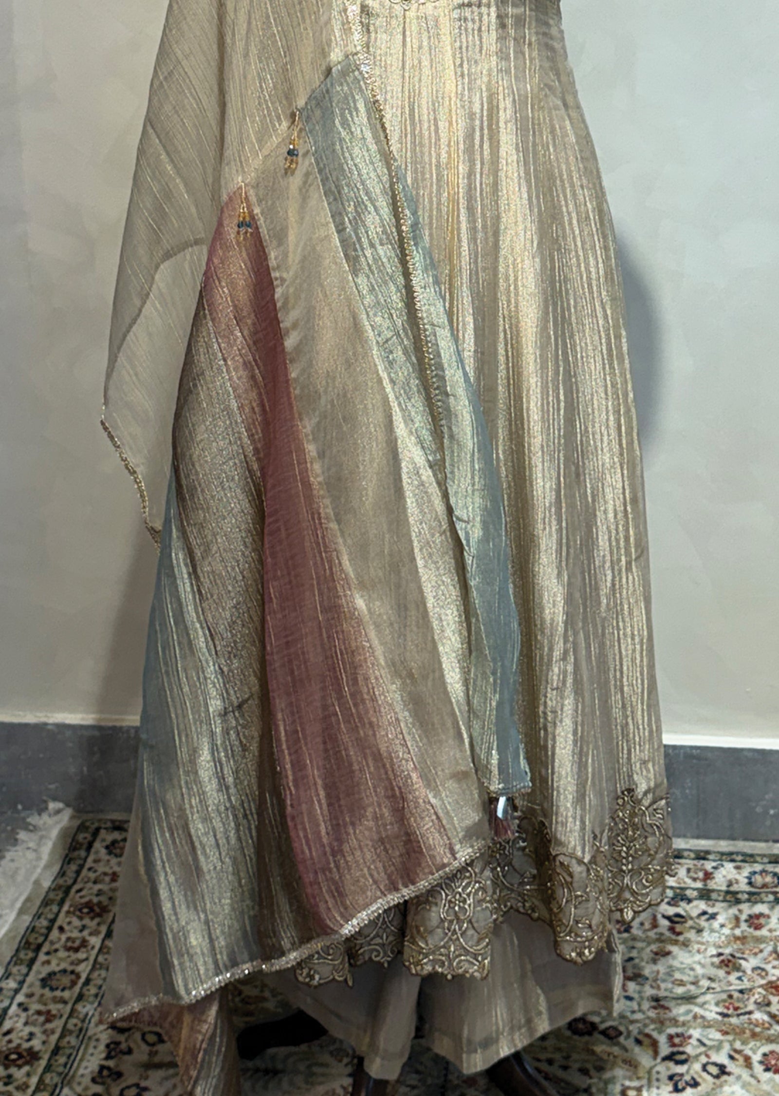 Beige Tissue Anarkali Suit