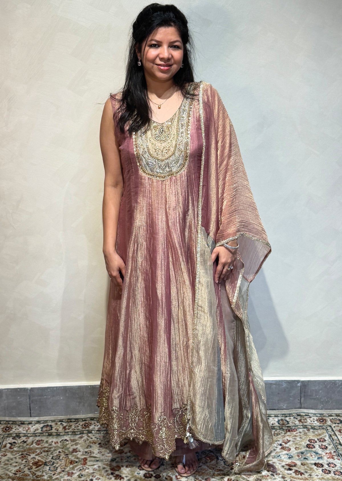 Onion Pink Tissue Anarkali Suit