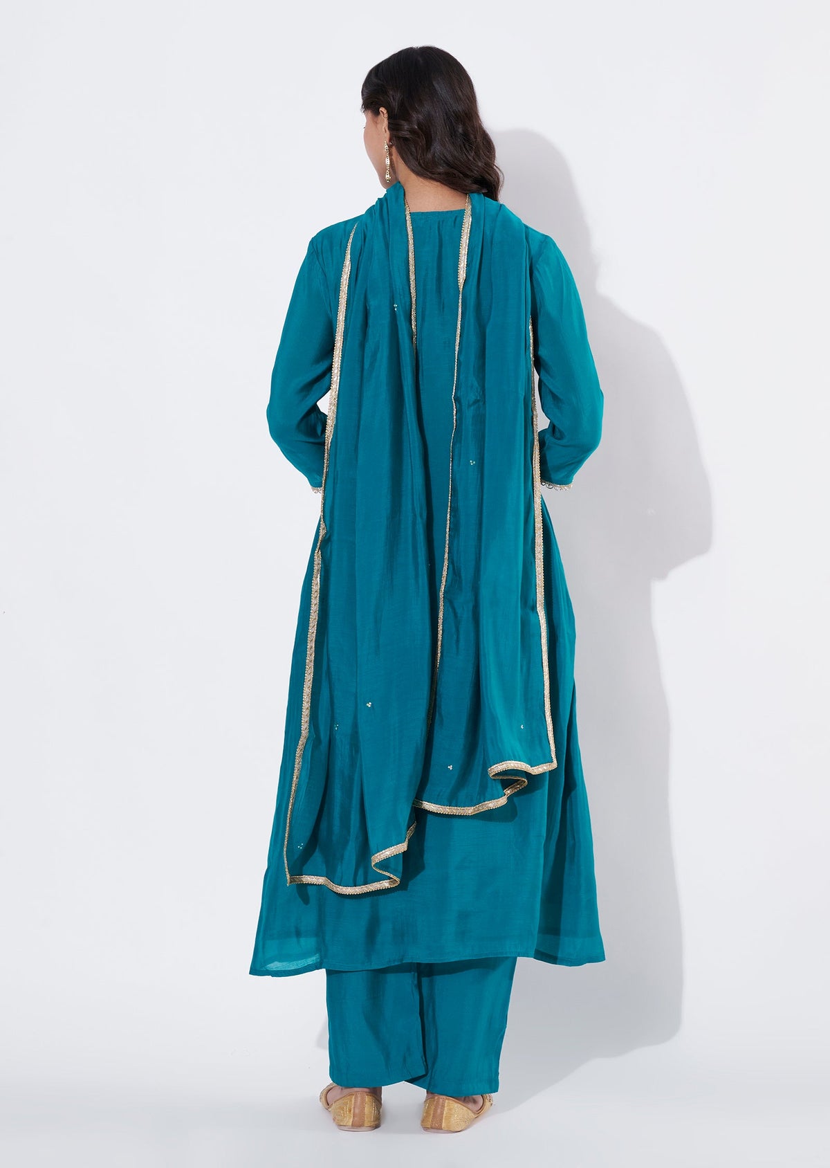 Rama Green Mul Chanderi Anarkali suit