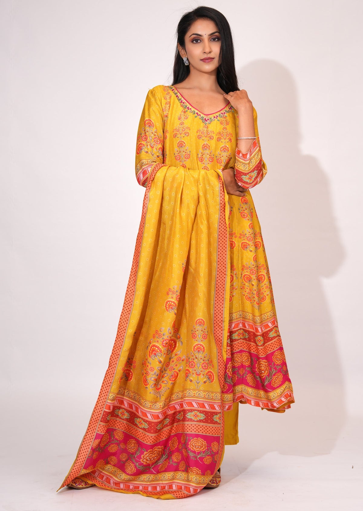Mustard Dola Silk Anarkali suit
