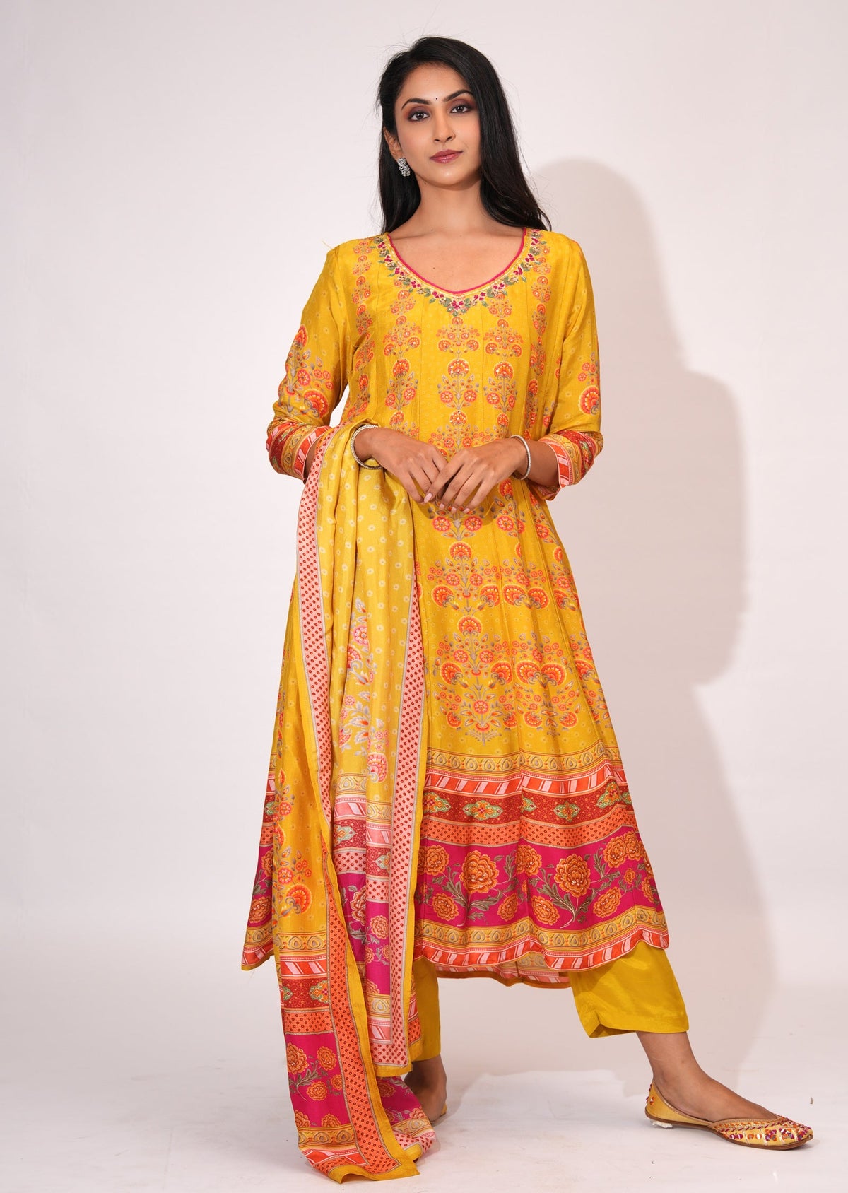 Mustard Dola Silk Anarkali suit