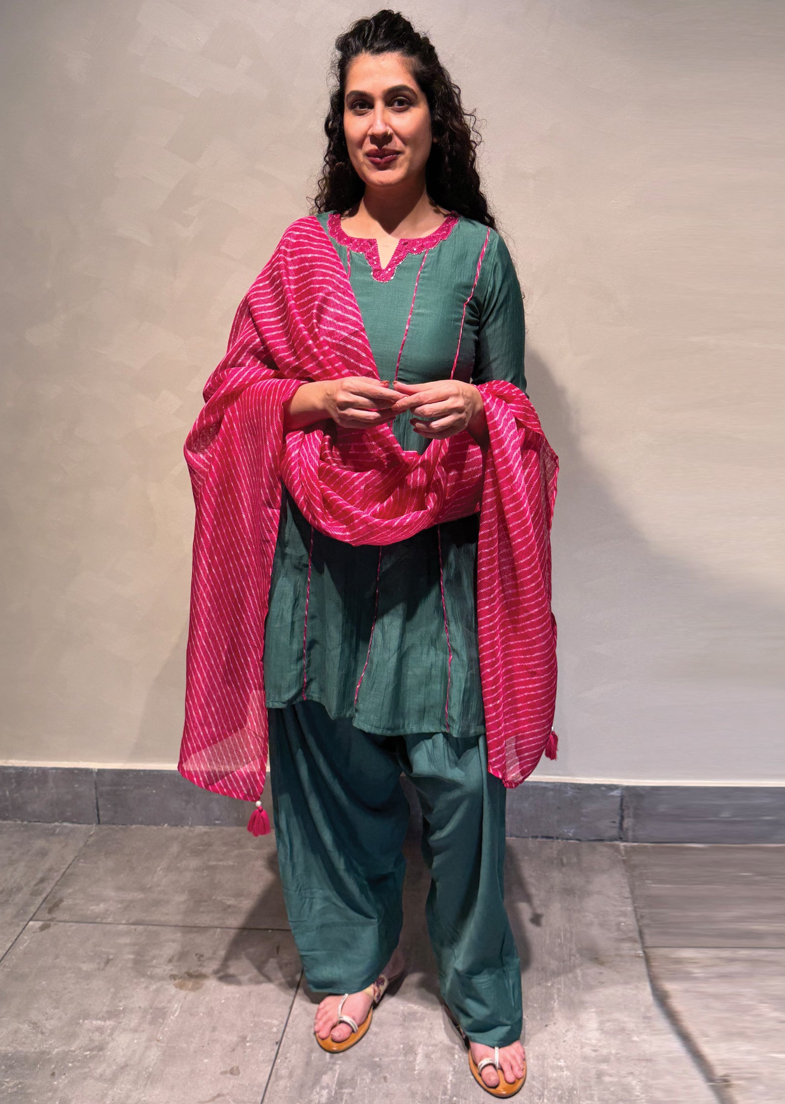 Dark Green Mul Chanderi Anarkali Suit