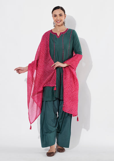 Dark Green Mul Chanderi Anarkali Suit