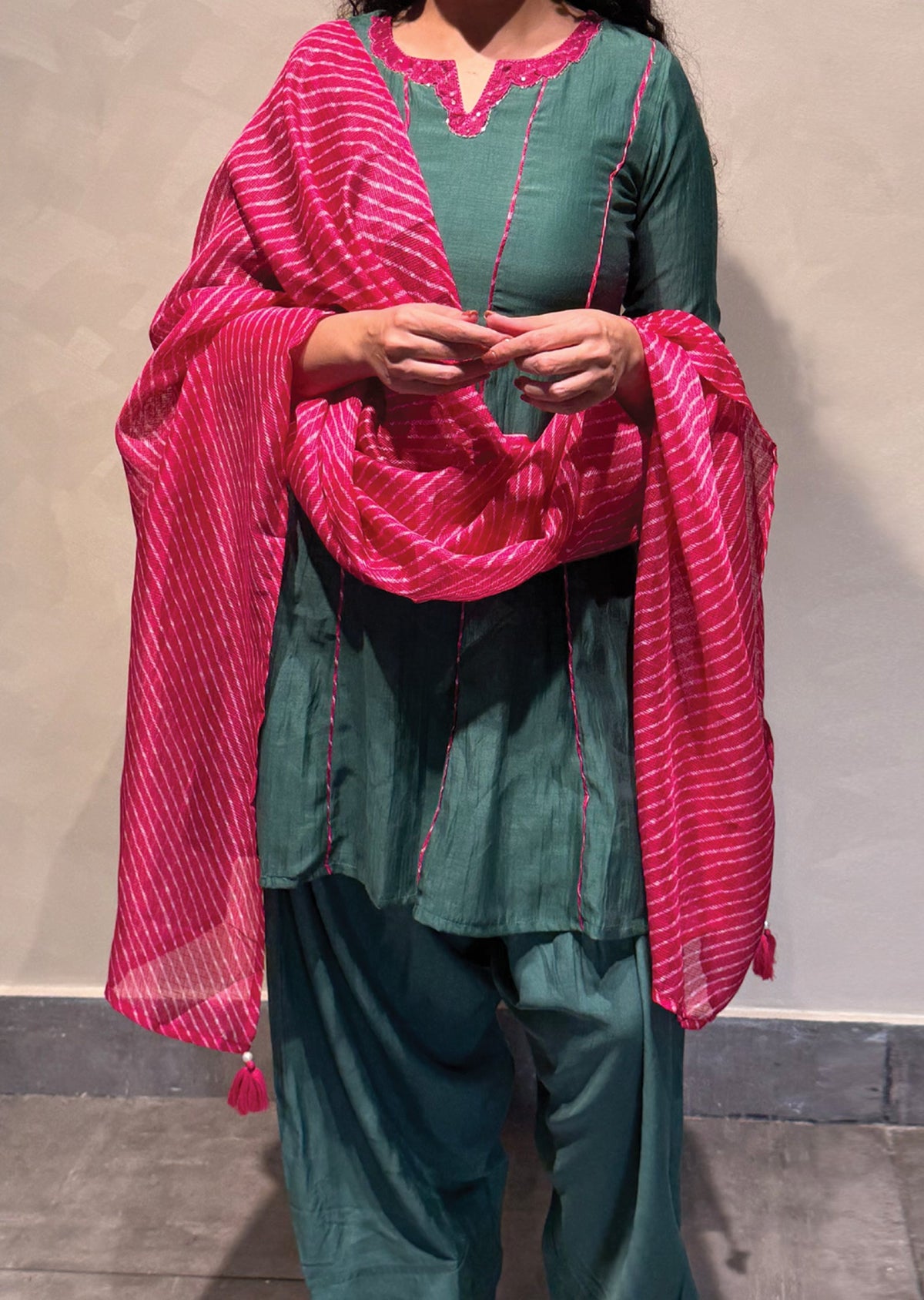 Dark Green Mul Chanderi Anarkali Suit