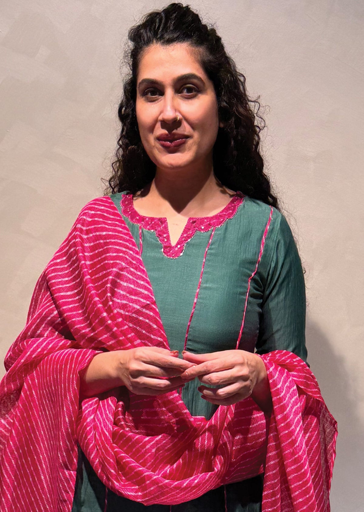 Dark Green Mul Chanderi Anarkali Suit