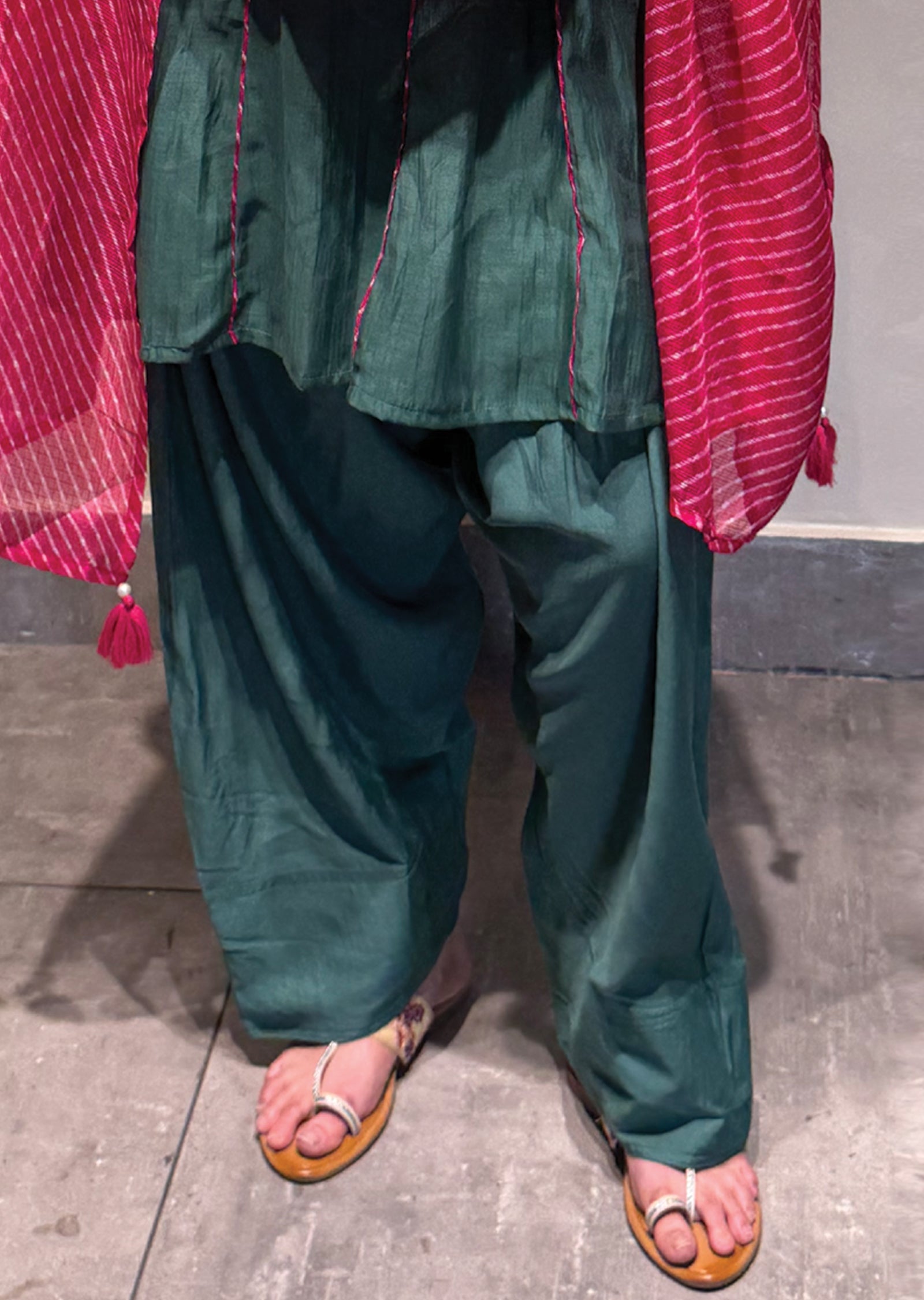 Dark Green Mul Chanderi Anarkali Suit