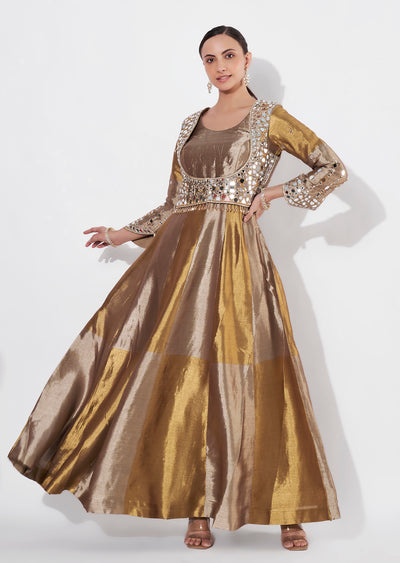 Gold Tissue Anarkali suit(No Dupatta)