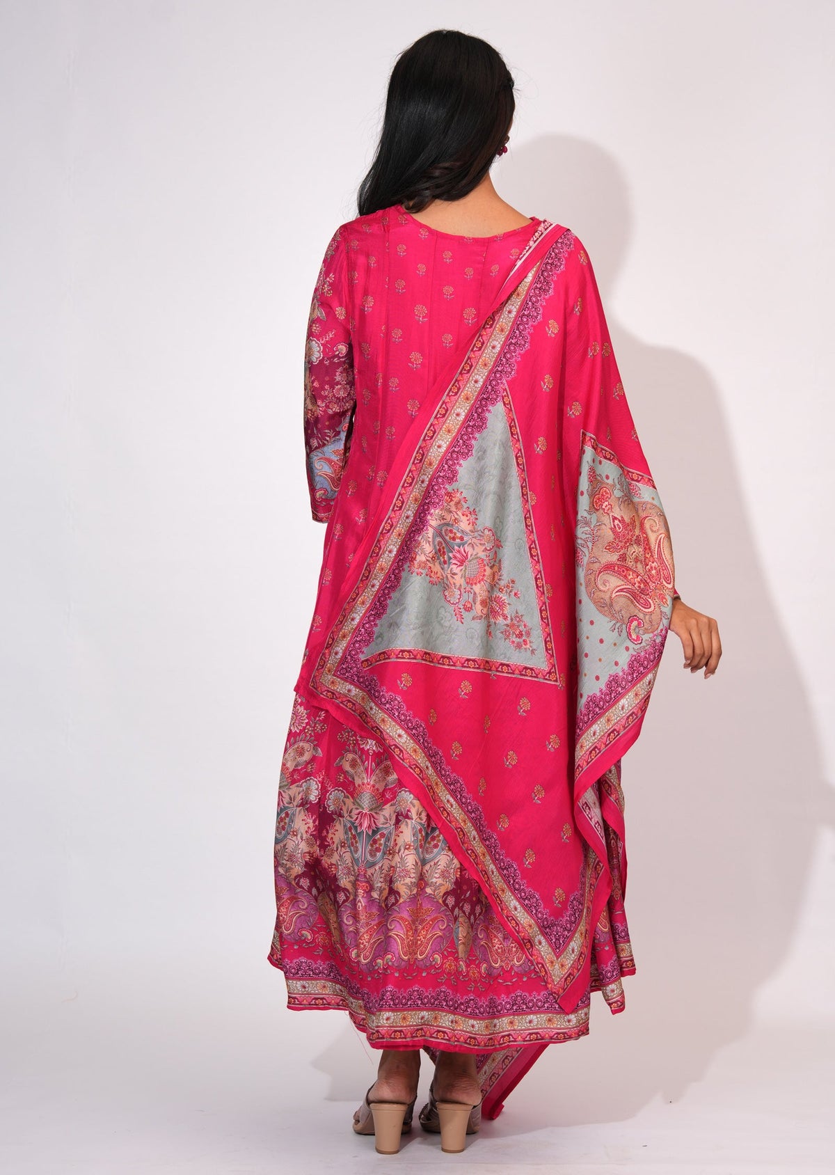 Rani Pink Dola Silk Anarkali suit