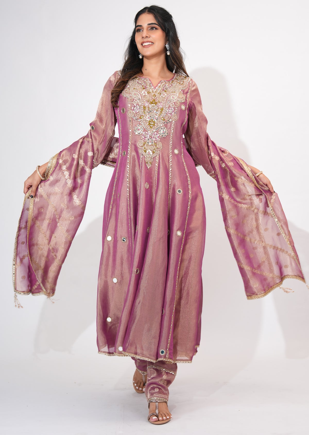 Onion Pink Tissue Anarkali Suit