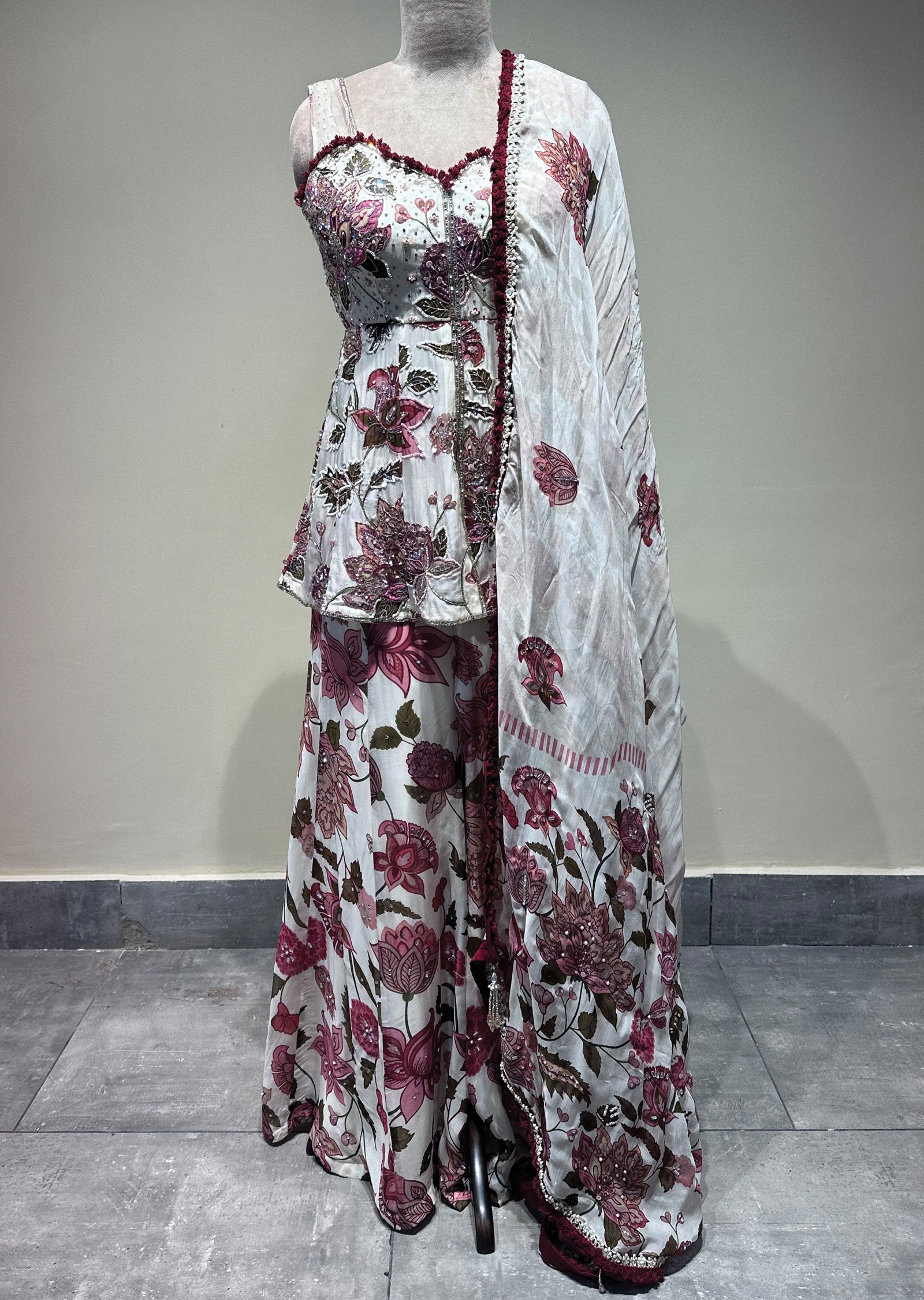 Cream Georgette Sharara Set