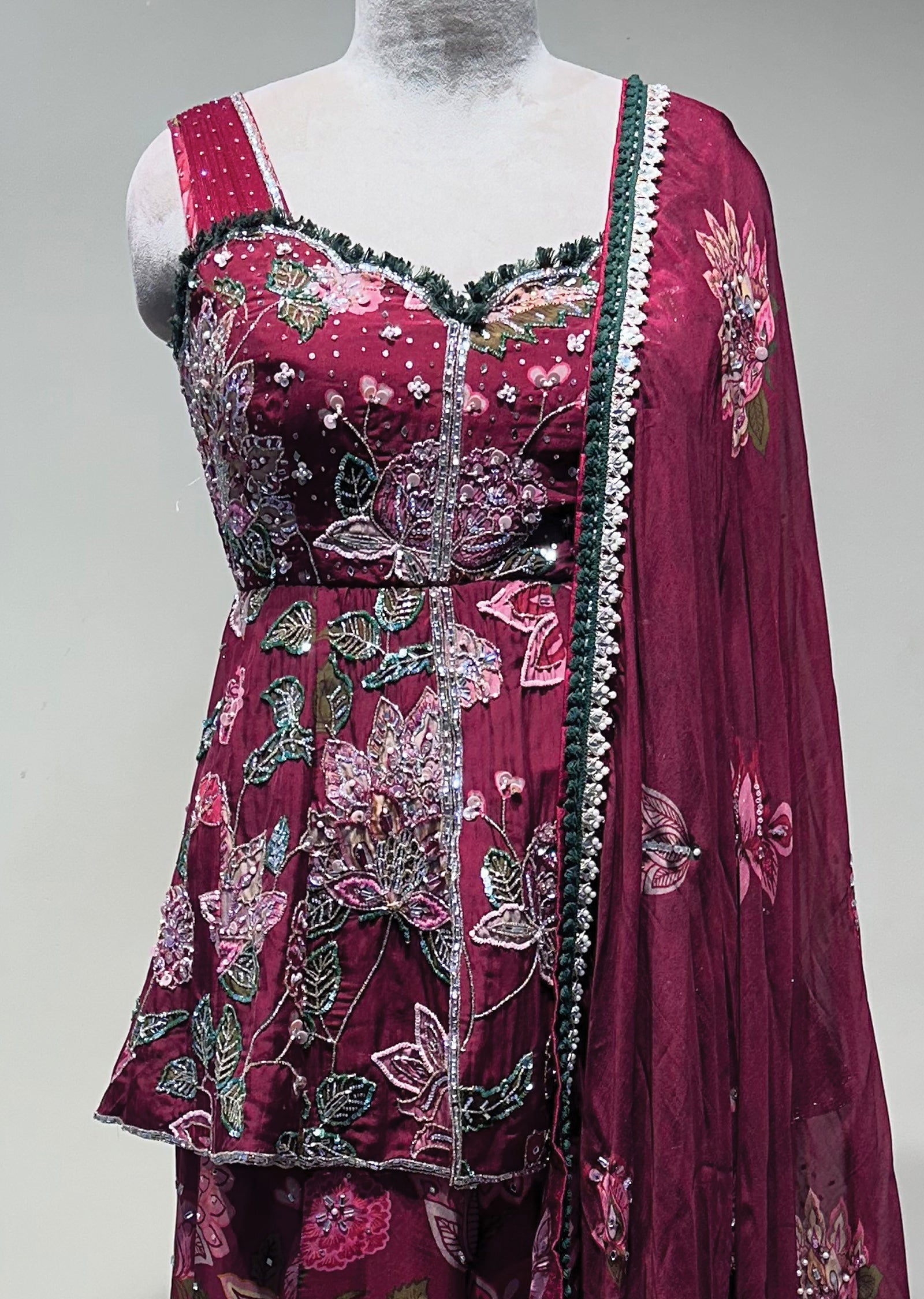 Maroon Georgette Sharara Set
