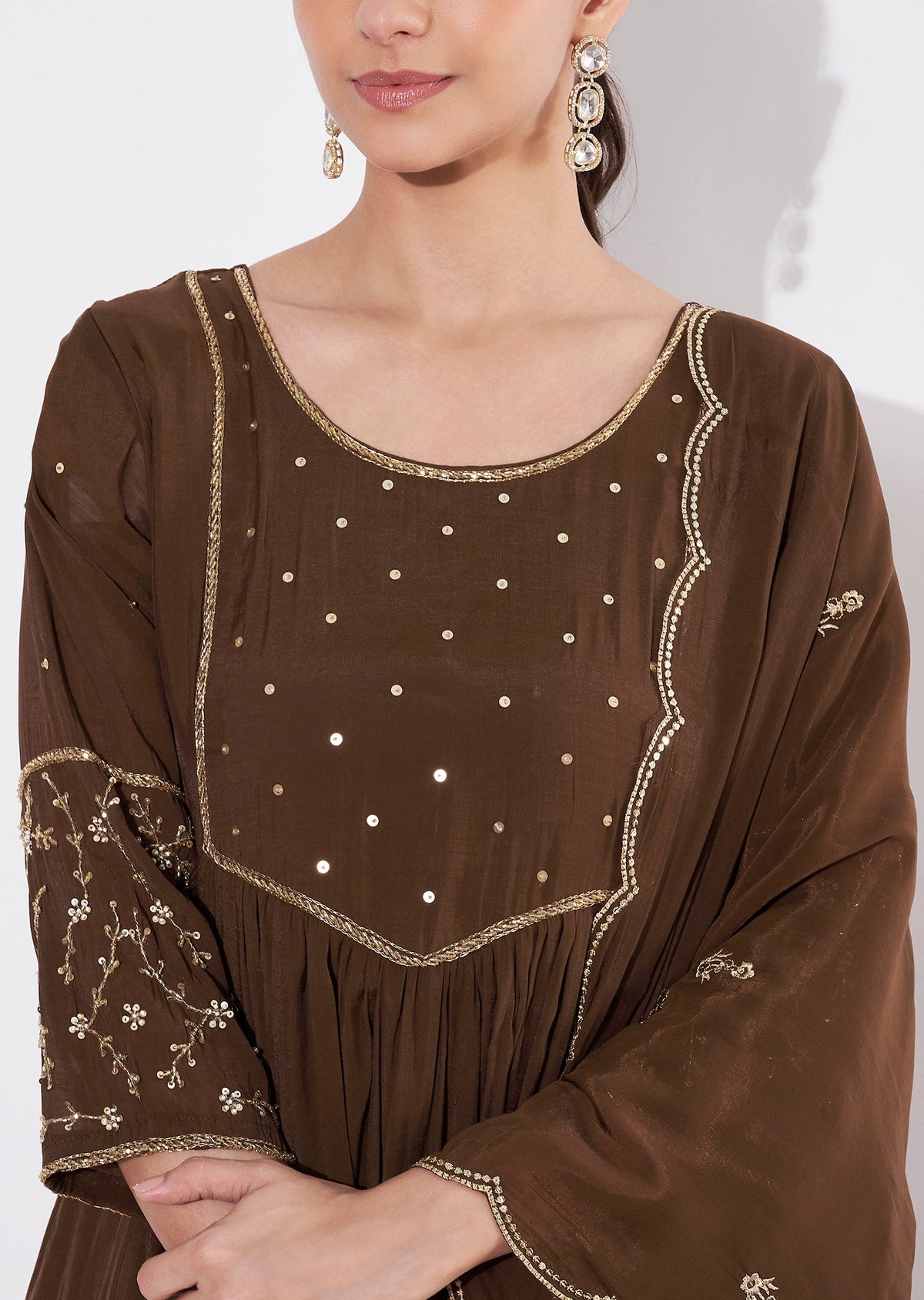 Brown Mul Chanderi Anarkali suit