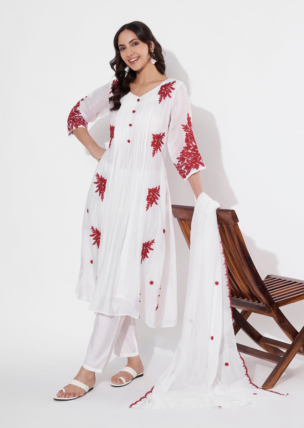 Off white Mul Chanderi Anarkali suit