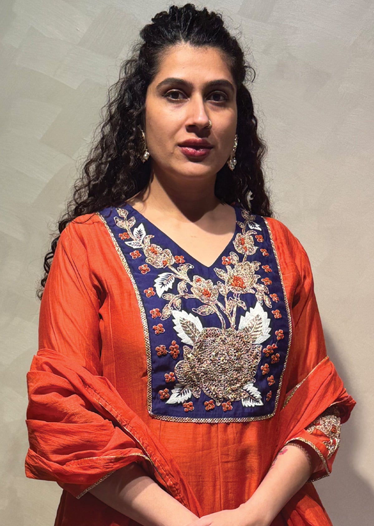 Dark Rust Mul Chanderi Anarkali Suit