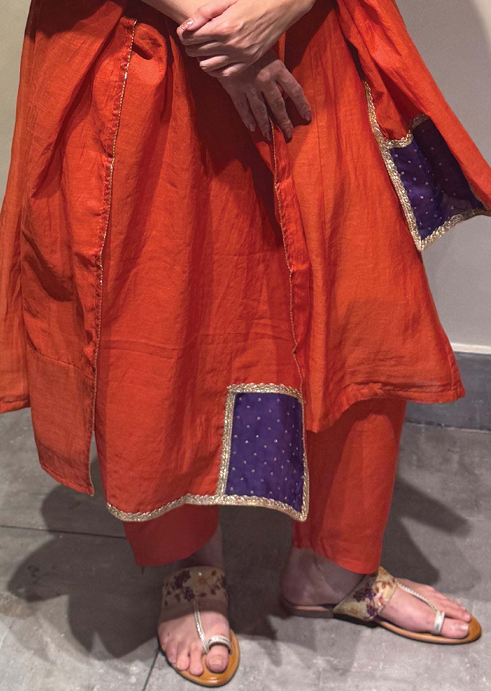 Dark Rust Mul Chanderi Anarkali Suit