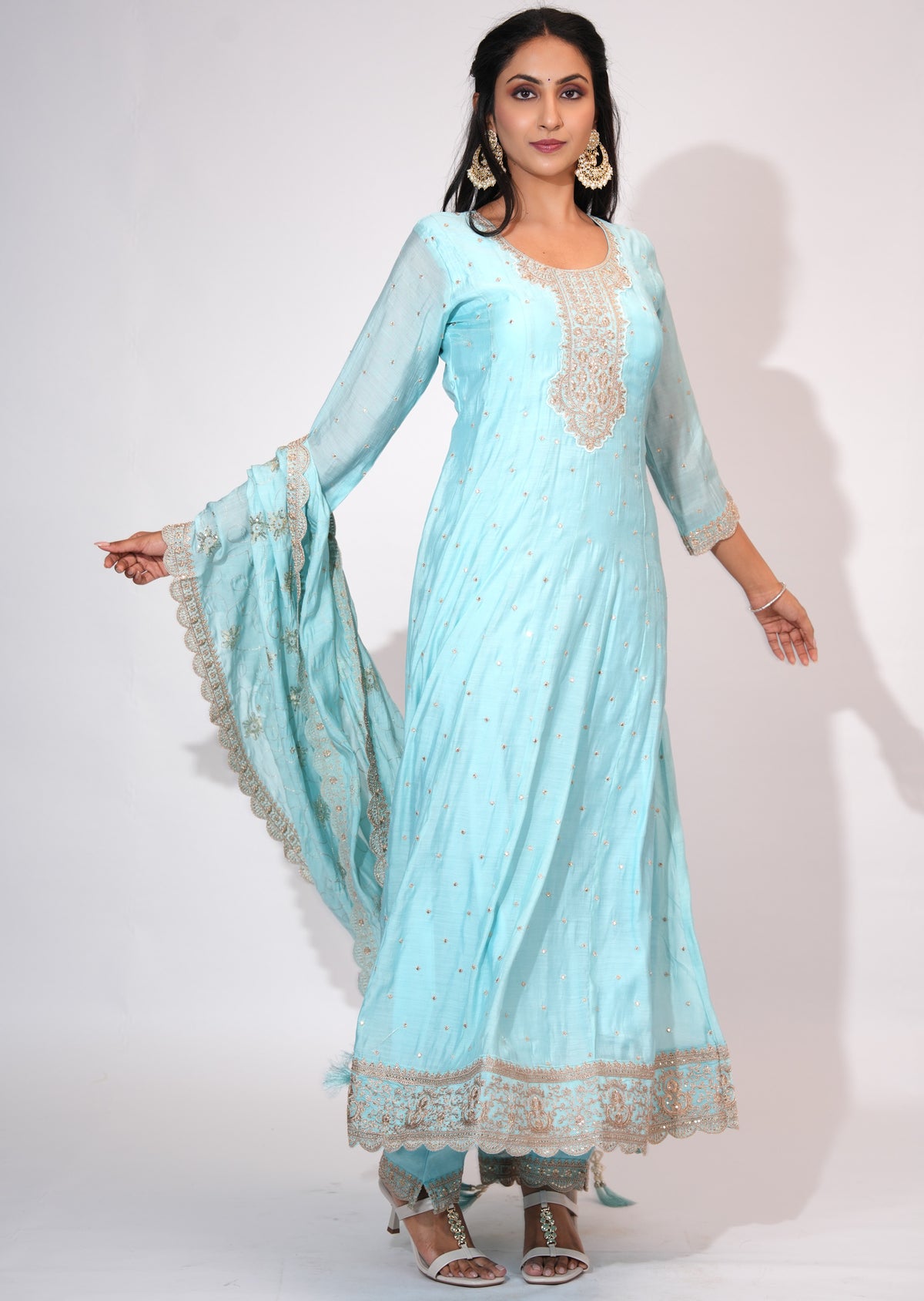 Light Blue Silk Anarkali suit