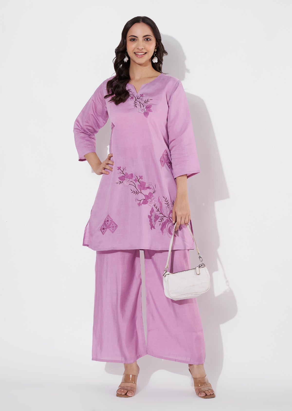 Lavender Russian Silk Straight cut Kurti set