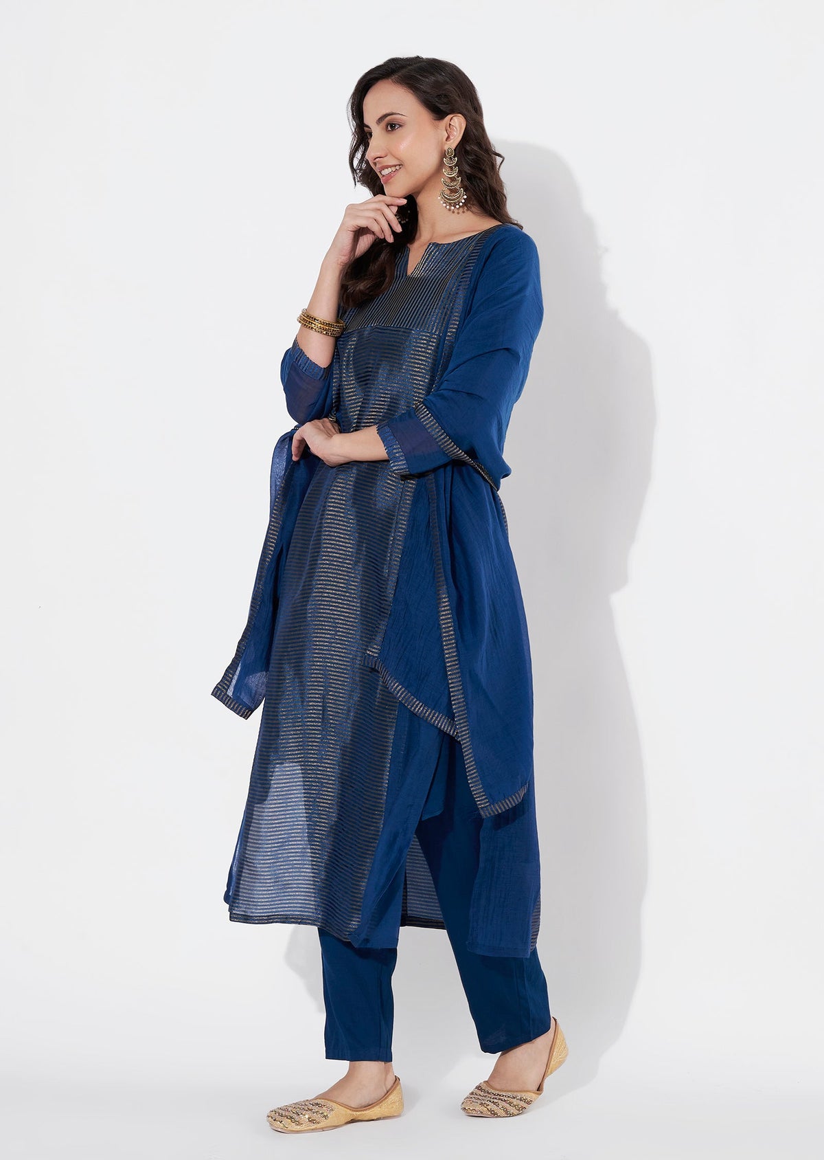 Teal Blue Tissue Straight cut suit