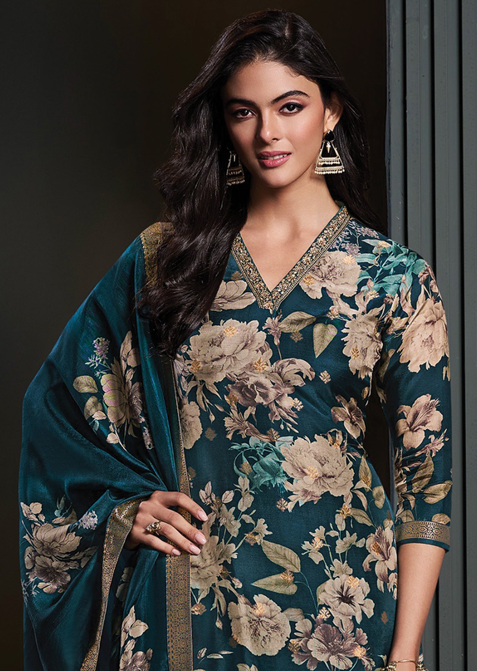 Teal Blue Silk Straight cut suit