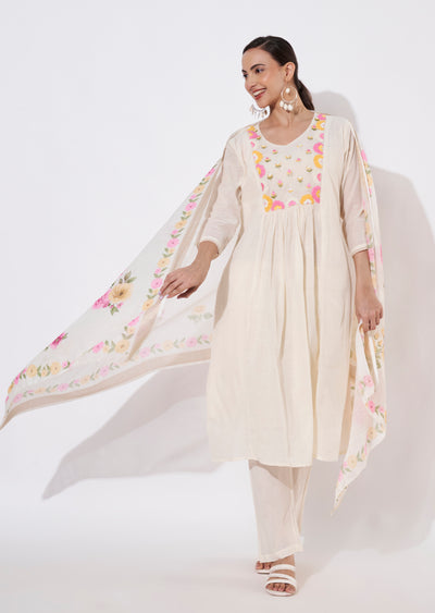 Cream Cotton Anarkali suit