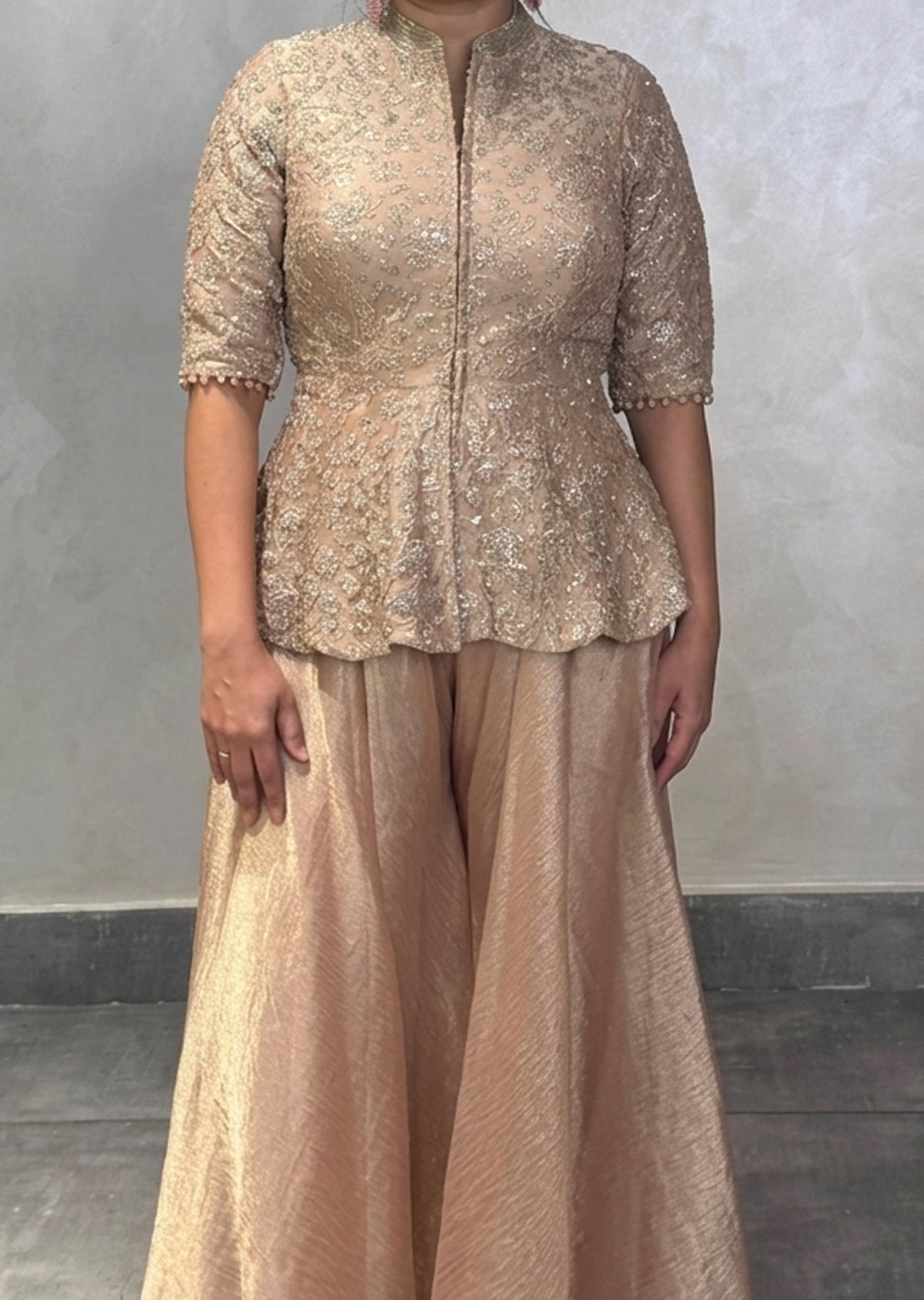 Light Peach Tissue Sharara Set.