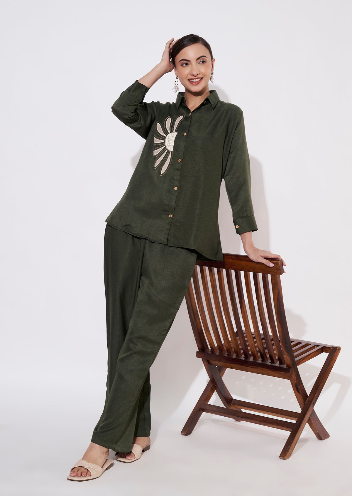 Olive Green Polynesian Shirt Set