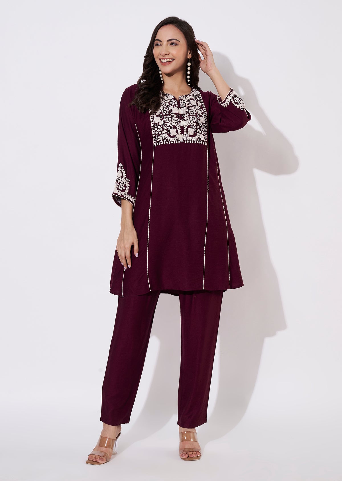 Wine Gold Short Kurti set