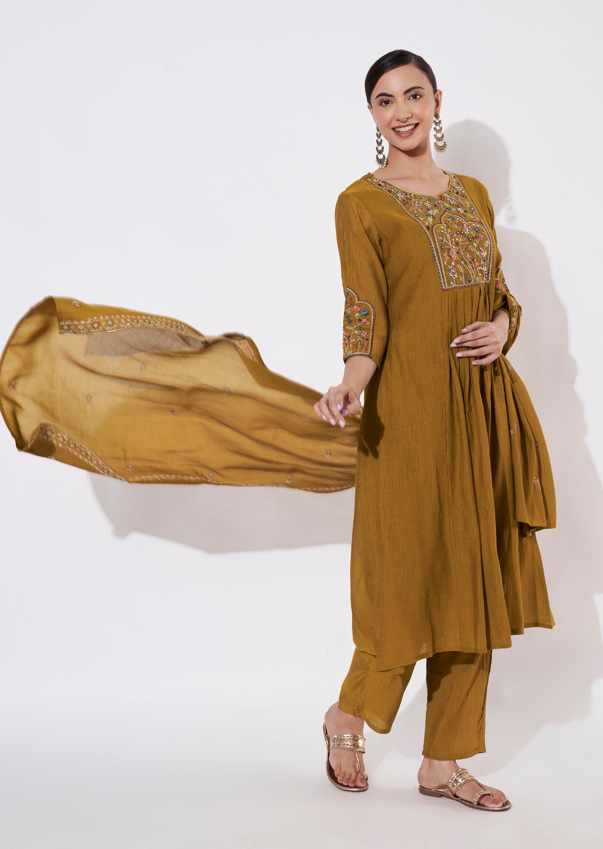 Dark Mustard Gold Anarkali suit