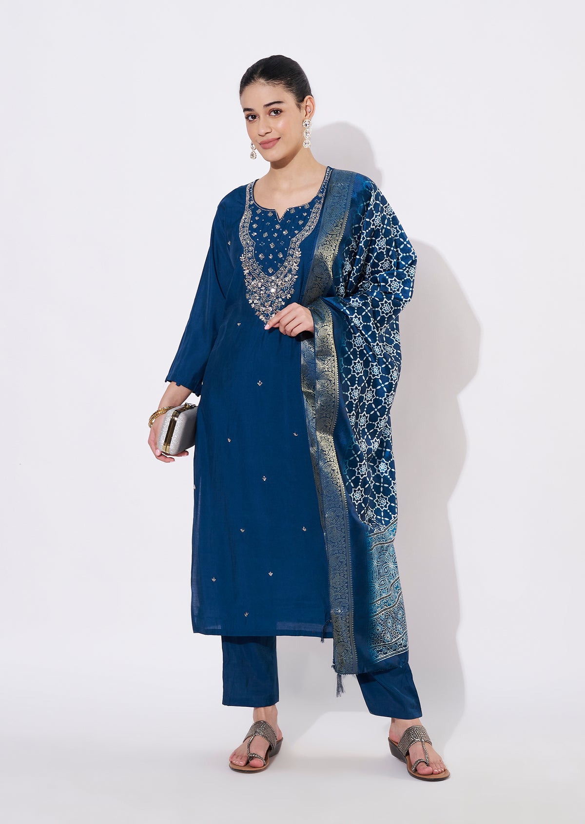Teal Blue Russian Silk Straight cut suit