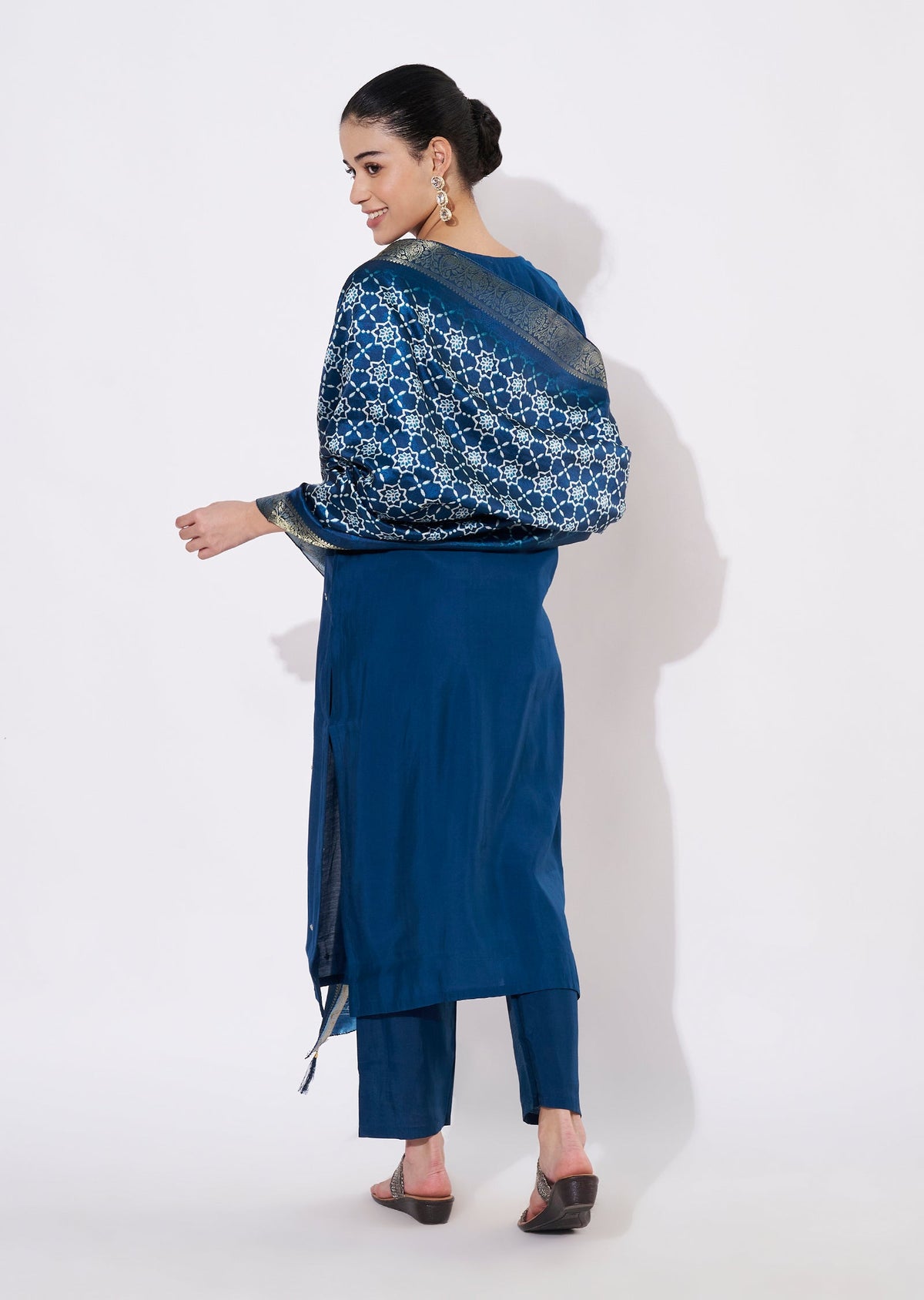 Teal Blue Russian Silk Straight cut suit