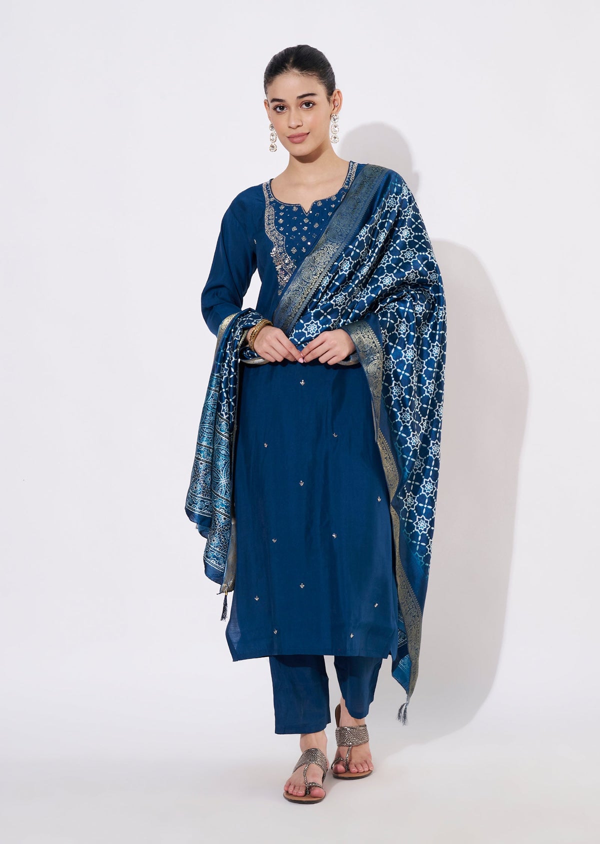 Teal Blue Russian Silk Straight cut suit