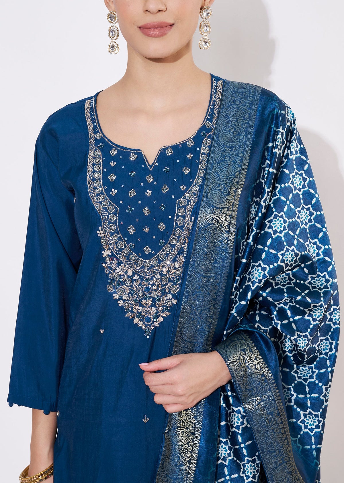Teal Blue Russian Silk Straight cut suit
