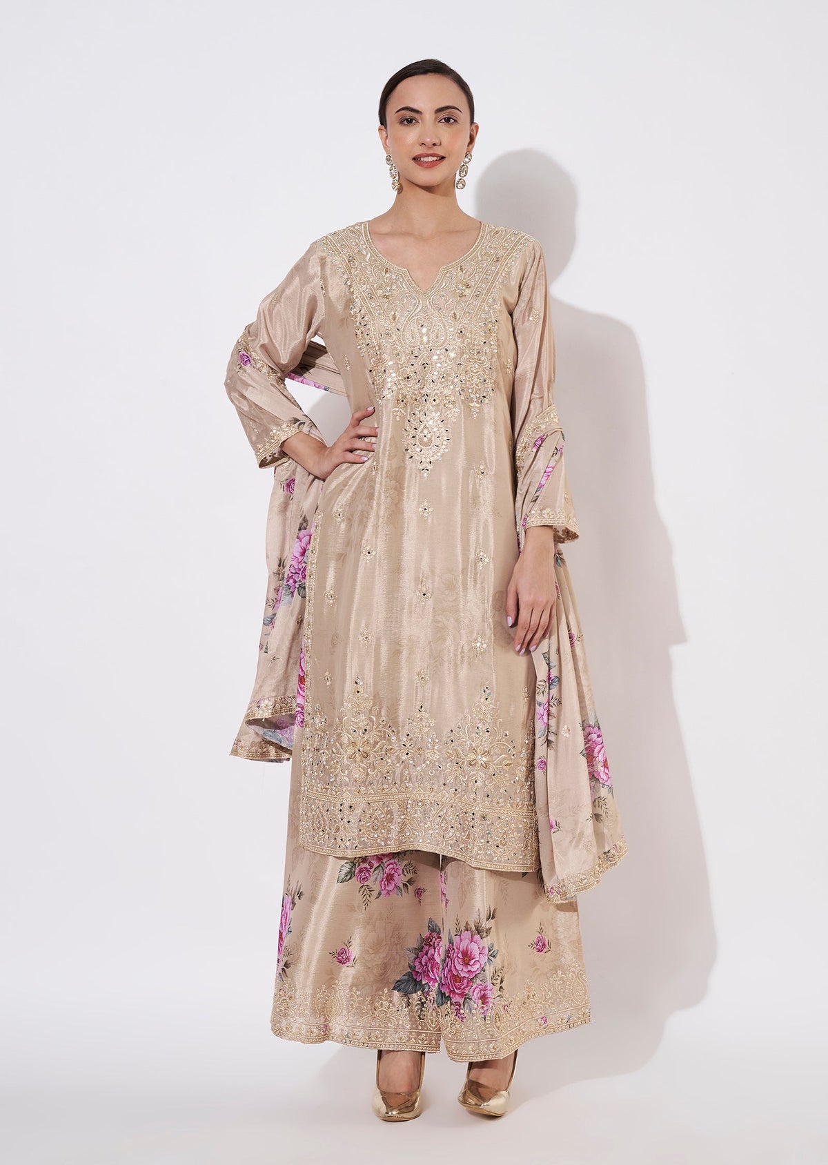 Dark Beige Chinnon Straight cut suit