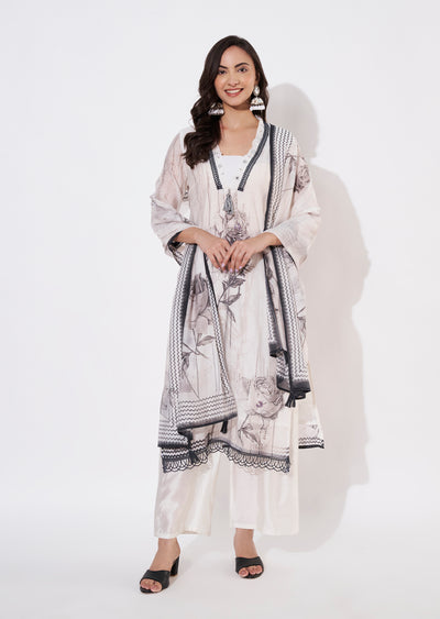 Off White Mul Chanderi Straight cut suit