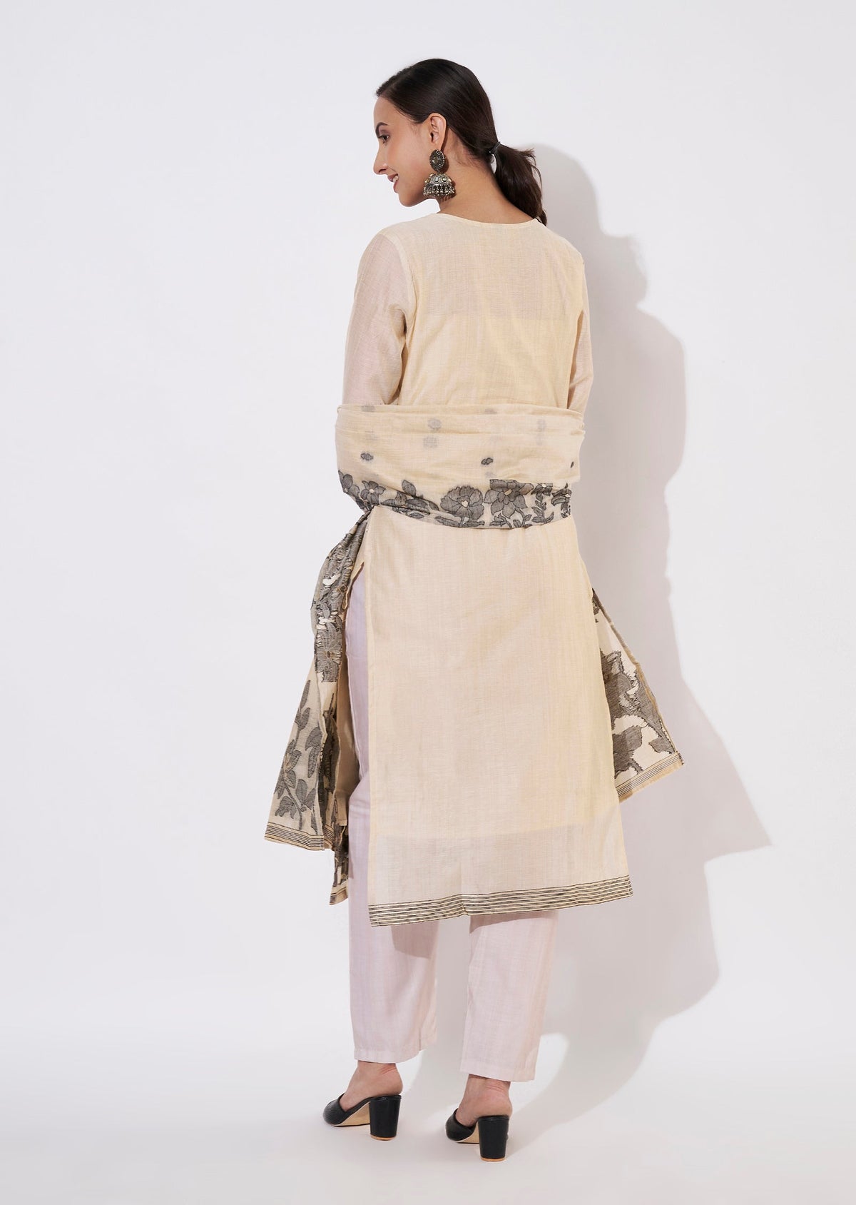 Beige Chanderi Straight cut suit