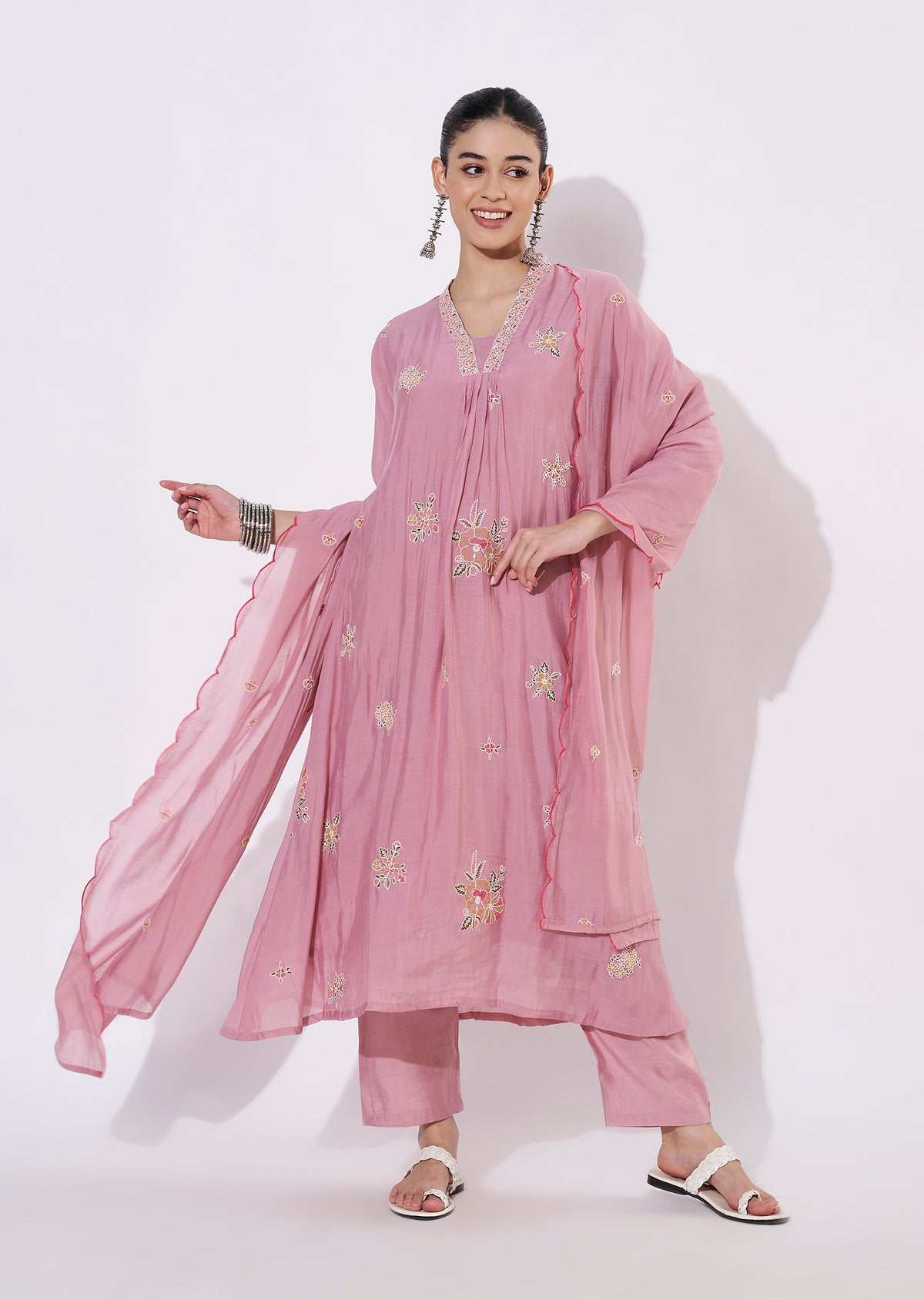 Onion Pink Mul Chanderi Anarkali Suit