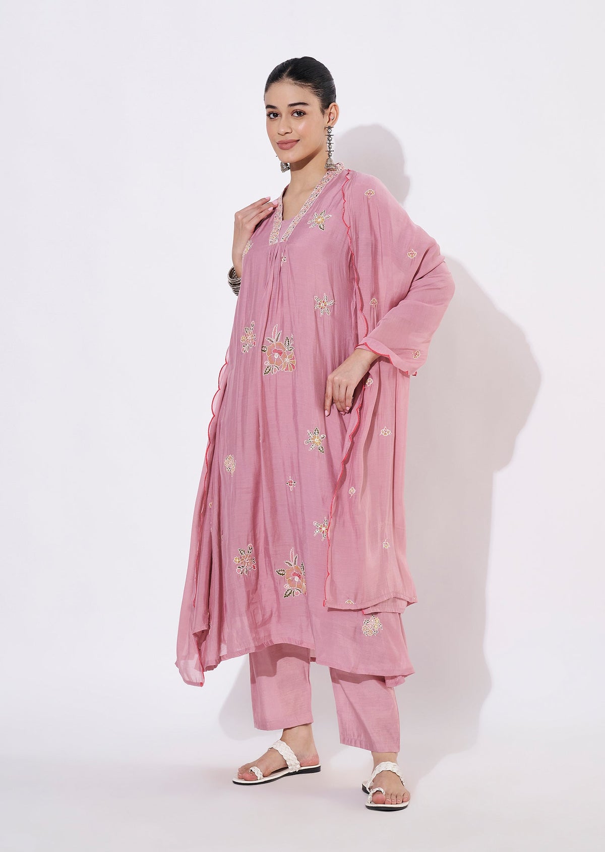 Onion Pink Mul Chanderi Anarkali Suit