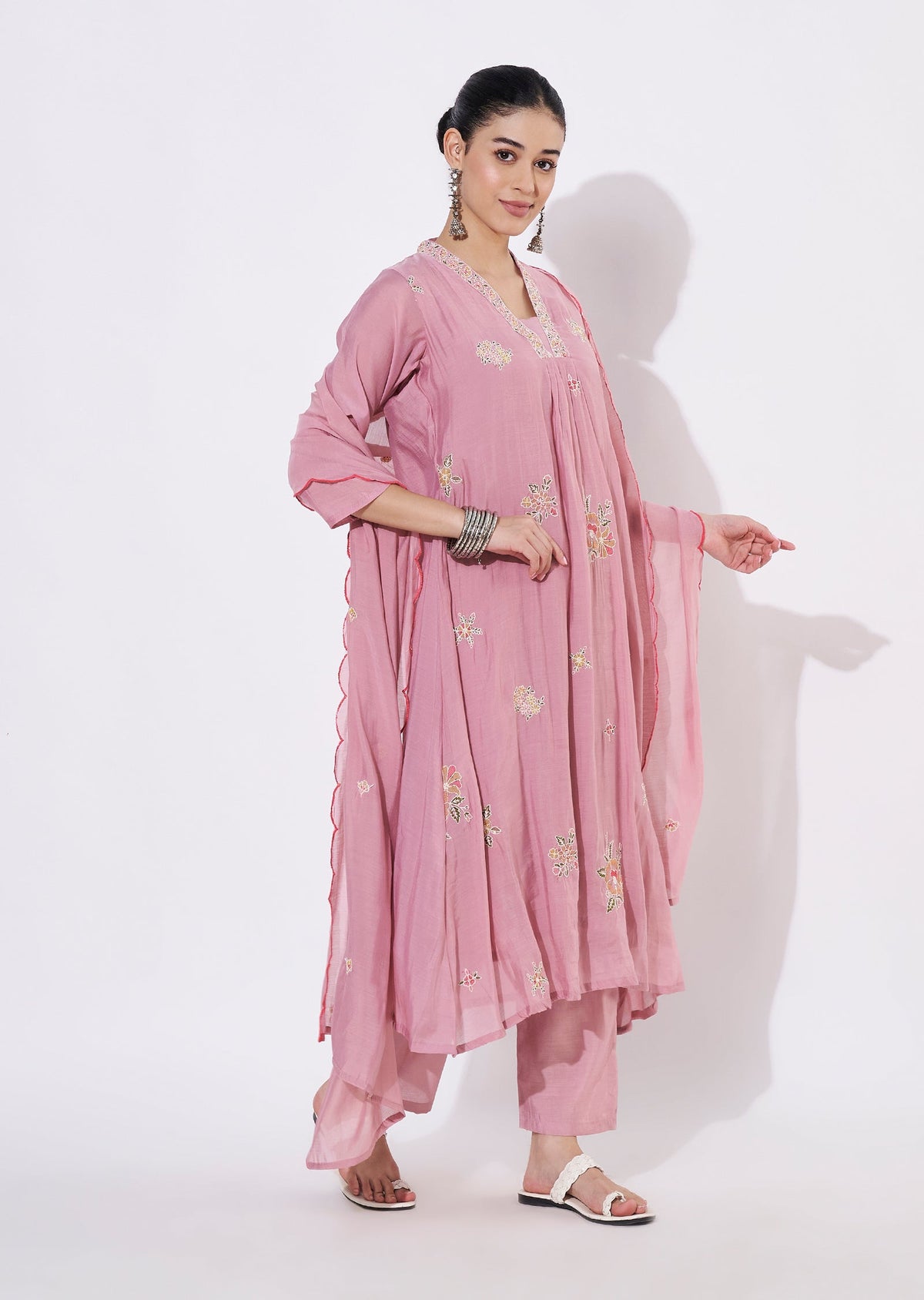 Onion Pink Mul Chanderi Anarkali Suit