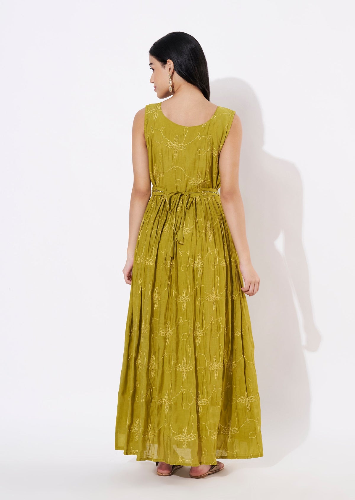 Mehndi Green Mul Chanderi Long Kurti
