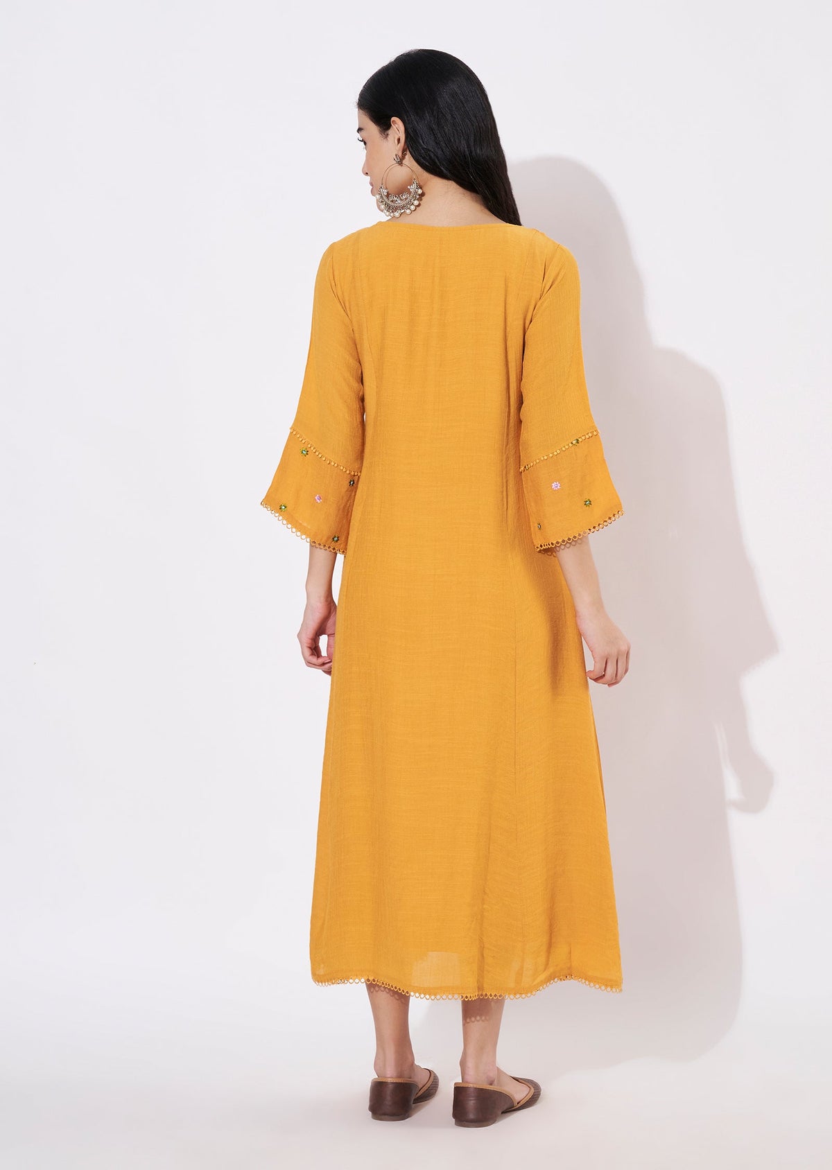 Mustard Linen Georgette Frock style kurti