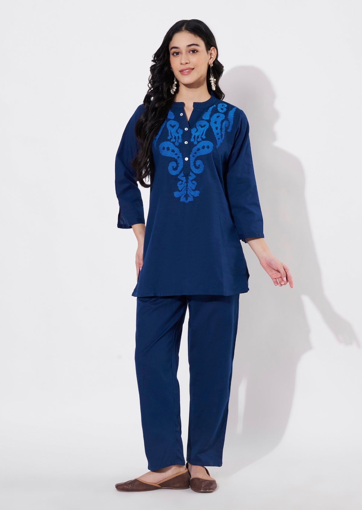 Ink Blue Cotton Fusion wear kurti
