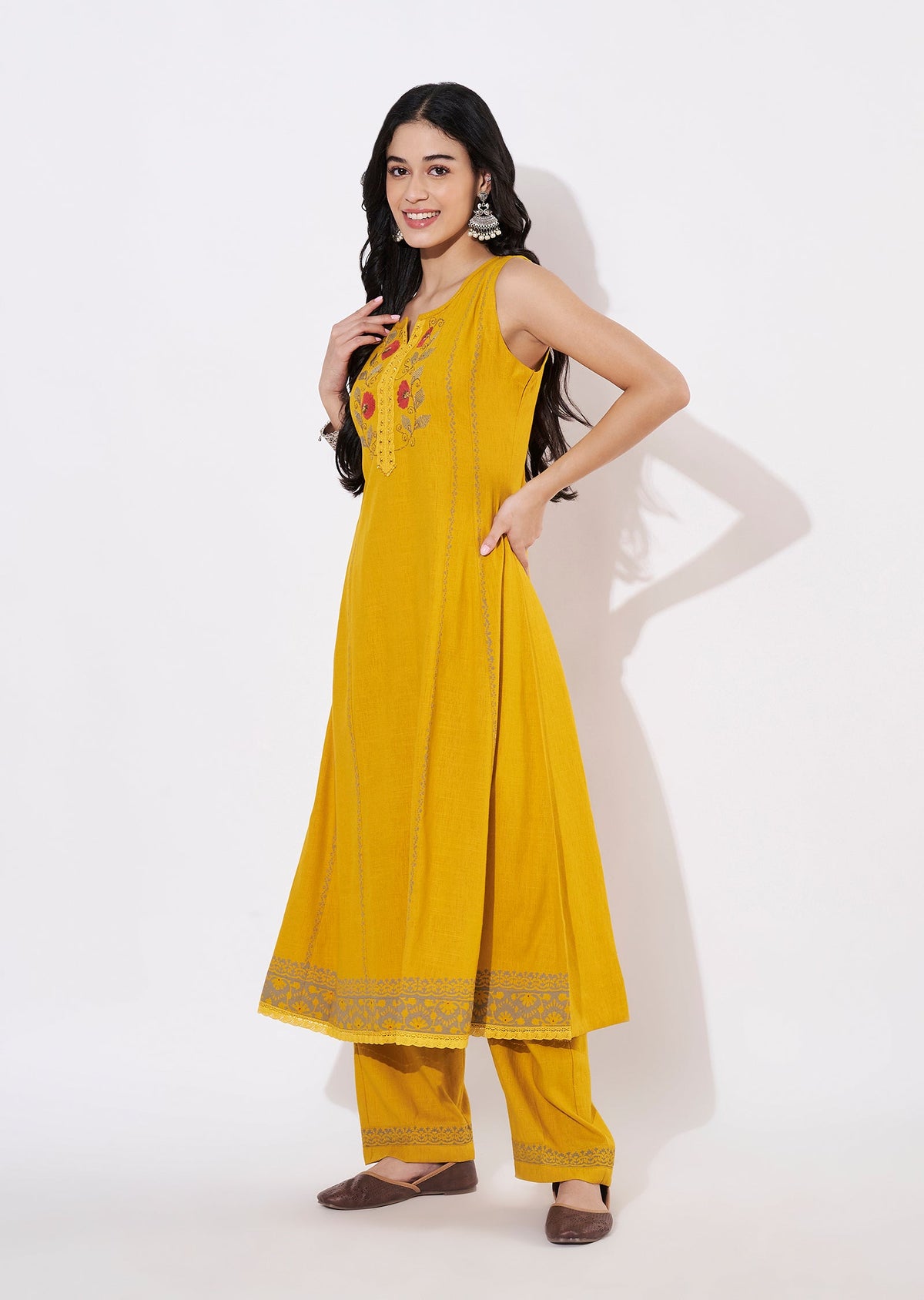 Mustard Gold Fusion wear kurti